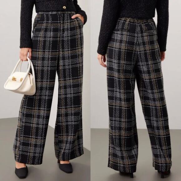 Slate & Willow Plaid Tweed Trouser pants black - XS - Picture 1 of 12